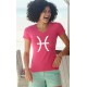 Frauen Mode Baumwolle T-Shirt - Sternbild Fisch, 57-Fuchsia