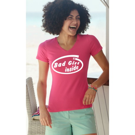 Women's Fashion cotton T-Shirt - Bad Girl Inside, 57-Fuchsia