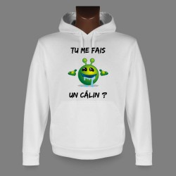 Sweatshirt blanc à capuche - Alien smiley - Tu me fais un câlin ?