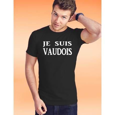 Baumwolle T-Shirt - Je suis VAUDOIS, 36-Schwarz