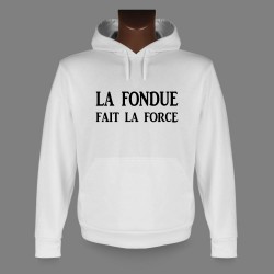 Sweatshirt blanc à capuche - La Fondue fait la Force