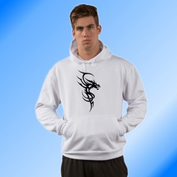 Sweatshirt blanc à capuche - Dragon Tribal