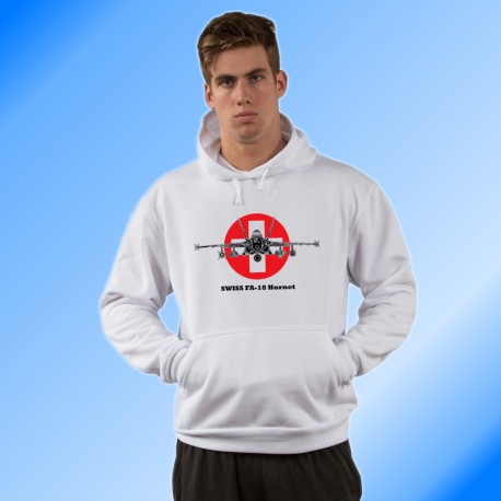 Donna o uomo Sweat bianco a cappuccio - aereo da caccia - Swiss FA-18 Hornet, versione colore