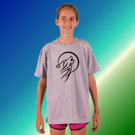 Youth T-shirt - Tribal Moon Wolf, Ash Heater