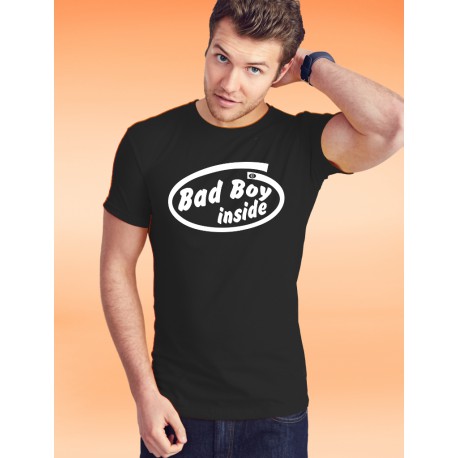 Men's Fashion cotton T-Shirt - Bad Boy inside, 36-Black