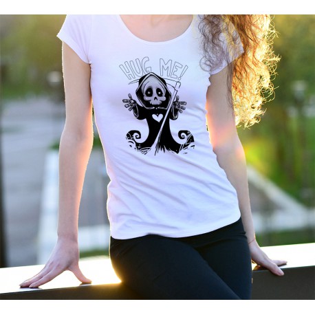 Women's fashion funny T-Shirt - Hug me - Grim Reaper