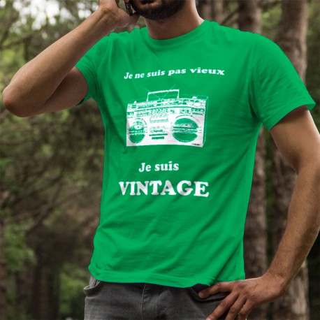 T-shirt coton mode homme - Vintage radio, 47-Vert Kelly
