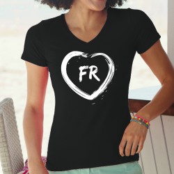 T-shirt coton Dame - trait de pinceau en forme de coeur et lettres FR pour le canton de Fribourg