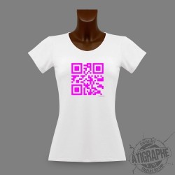 T-Shirt Slim QR-Code "Célibataire", QR-Code Magenta