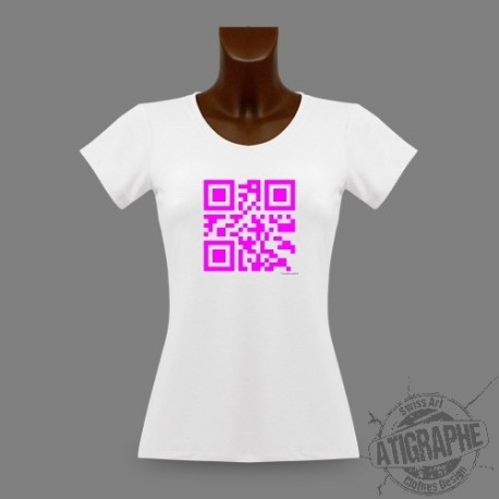 T-Shirt Slim QR-Code "Célibataire", QR-Code Magenta