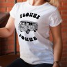 T-Shirt humoristique mode dame - VW bus Combi Hippie Flower Power (fleurs psychédéliques)