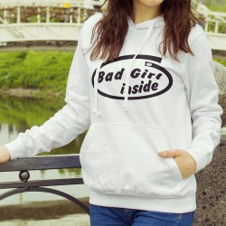 Donna moda Felpa bianco a cappuccio - Bad Girl inside (cattiva ragazza dentro)