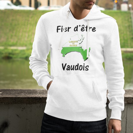 Pull-over blanc à capuche mode homme - Fier d'être Vaudois - frontières vaudoises