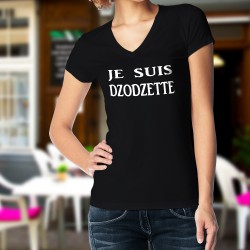 Frauen lustige Mode Baumwolle T-Shirt - Je suis DZODZETTE, 36-Schwarz
