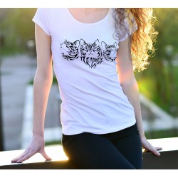 T-shirt moda donna - capi tatuaggio tribali di gatti
