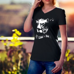 Liauba ★ Le Ranz des vaches de la Gruyère ★ T-Shirt coton dame avec une vache entrain de chanter