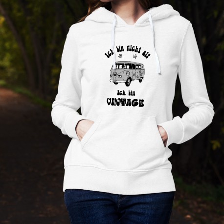 Donna moda Sweat bianco a cappuccio - Vintage VW Combi Flower Power