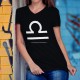 Frauen Mode Baumwolle T-Shirt - Sternbild Waage, 36-Schwarz