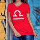 Frauen Mode Baumwolle T-Shirt - Sternbild Waage, 40-Rot