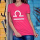 Frauen Mode Baumwolle T-Shirt - Sternbild Waage, 57-Fuchsia