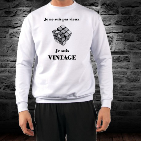 Uomo Funny Sweatshirt - Vintage Rubik's cube, Ash Heater