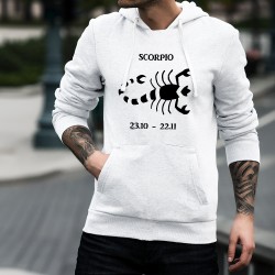 Sweat blanc à capuche mode homme - signe astrologique Scorpion