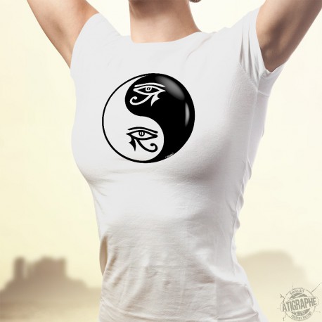 Maglietta tribale moda donna - Yin-Yang - occhio di Horus, l'occhio Oudjat simbolo protettivo che rappresenta l'occhio del dio f