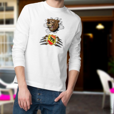 Herren Mode lustige Pullover - Berner Bär und Wappen, White