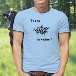 T-Shirt humoristique mode homme - T'as où les vaches ? version Matrix, Blizzard Blue