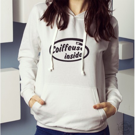 Women's Hooded Funny Sweat - Coiffeuse inside