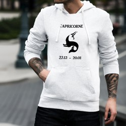 Sweat blanc à capuche mode homme - signe astrologique Capricorne