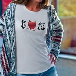Donna moda T-shirt - I LOVE YOU - cuore di demone graffiti