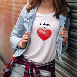 I am a Sweet Girl  ❤ Ich bin ein süßes Mädchen ❤ Damenmode T-shirt rotes Herz