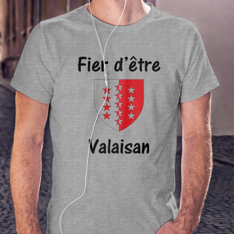 T-Shirt - Fier d'être Valaisan - pour homme - blason, Ash Heater