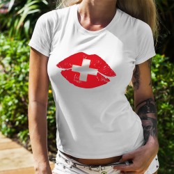 Women's fashion T-Shirt - Swiss Kiss - luscious lips with Swiss colors