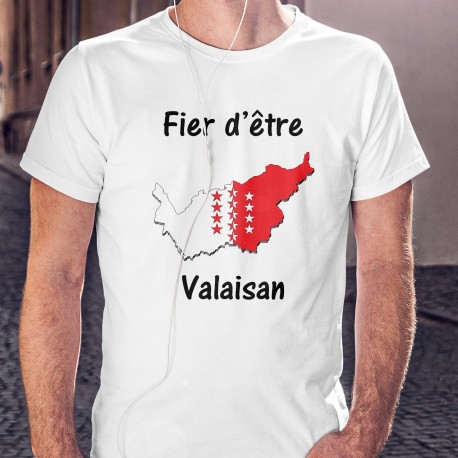 T-Shirt mode homme - Fier d'être Valaisan, frontière cantonale valaisanne et drapeau valaisan