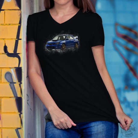 Frauen Mode Baumwolle T-Shirt - Subaru Impreza WRX STI, 36-Schwarz