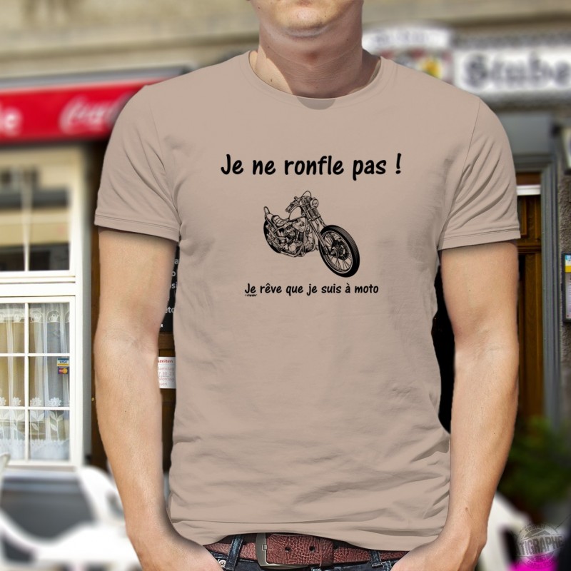 T-Shirt Homme Gris Je ne ronfle pas, je rêve que je suis en Harley