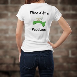 T-shirt mode dame - Fière d'être Vaudoise - Frontières du canton de Vaud avec un effet 3D