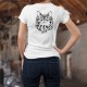 Tête de chat ❤ tatouage tribal ❤ T-Shirt mode dame,  portrait d'un chat dessiné dans le style d'un tatouage tribal