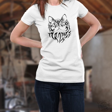 Frauenmode T-Shirt - Tribal Katzenkopf 