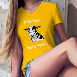 Donna cotone T-Shirt - Attention Vache Folle !