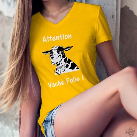 Donna cotone T-Shirt - Attention Vache Folle !