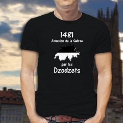 1481, Annexion de la Suisse par les Dzodzets ★ T-Shirt coton homme avec la frontière suisse aux couleurs du canton de Fribourg