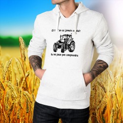 Pull humoristique blanc à capuche mode homme - Conduire un tracteur