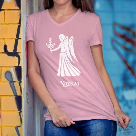 Lady's cotton t-shirt with the zodiac sign of the Virgin (Virgo) ♍ for people born between August 23 and September 22