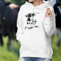 Pull humoristique blanc à capuche - Liauba - vache Holstein - pour dame