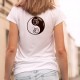 Yin-Yang ★ tête de chat ★ T-Shirt mode dame avec la tête d'un Chat au design tribal (tatouage) à l'intérieur du Yin et du Yang