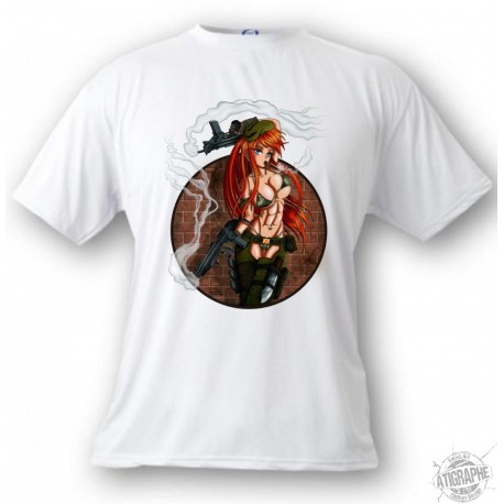 Men's or Women's Manga T-Shirt - Sexy Military Girl - Trigger, White 