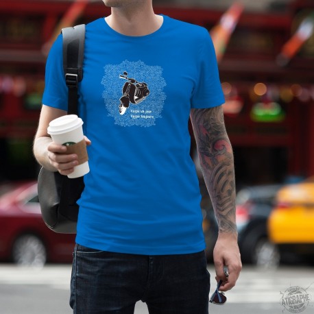 T-shirt coton mode homme - Vespa un jour, Vespa toujours - Vespa ou guêpe en italien, célèbre scooter populaire en Italie